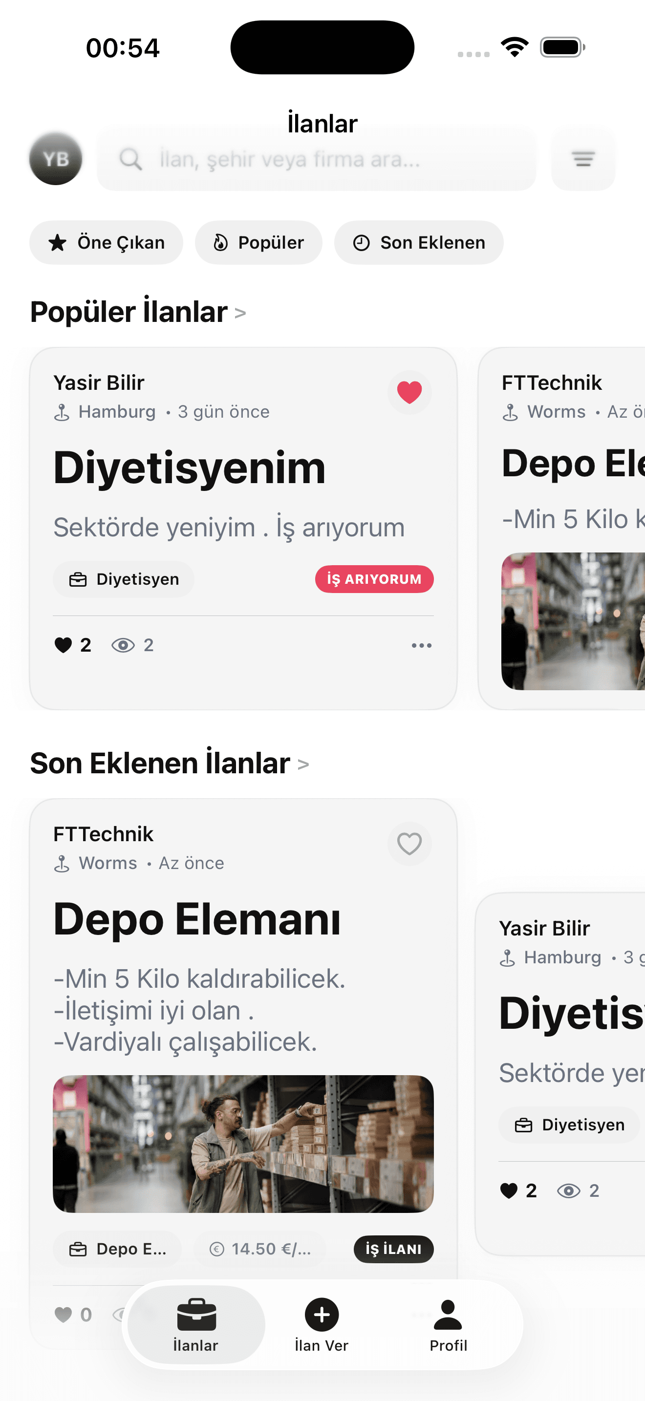 GurJob uygulaması anasayfa